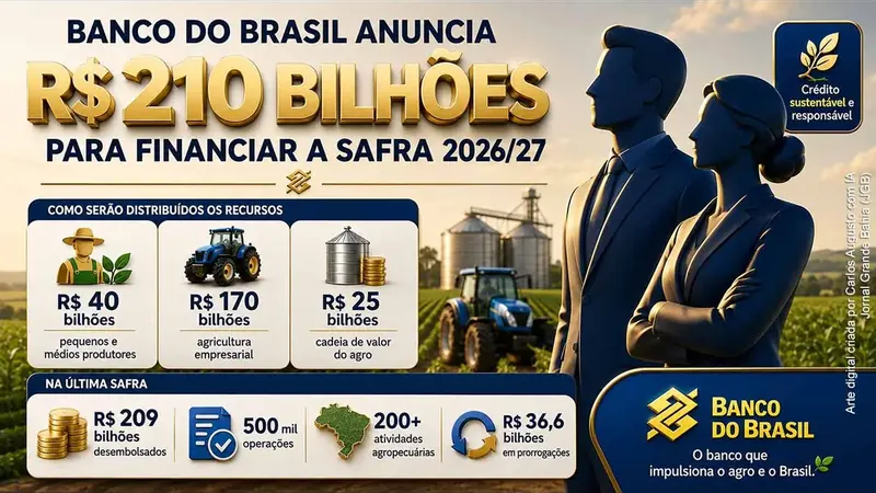 Banco do Brasil anuncia R$ 210 bilhões para financiar a Safra 2026/27