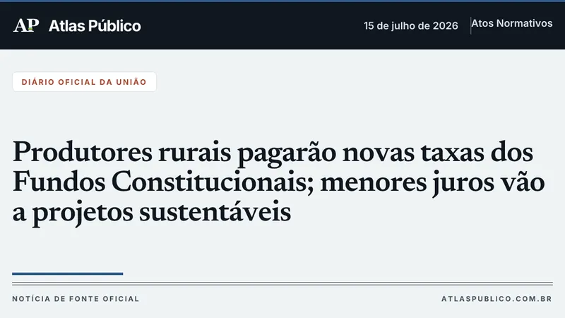 Produtores rurais pagarão novas taxas dos Fundos Constitucionais; menores juros vão a projetos sustentáveis