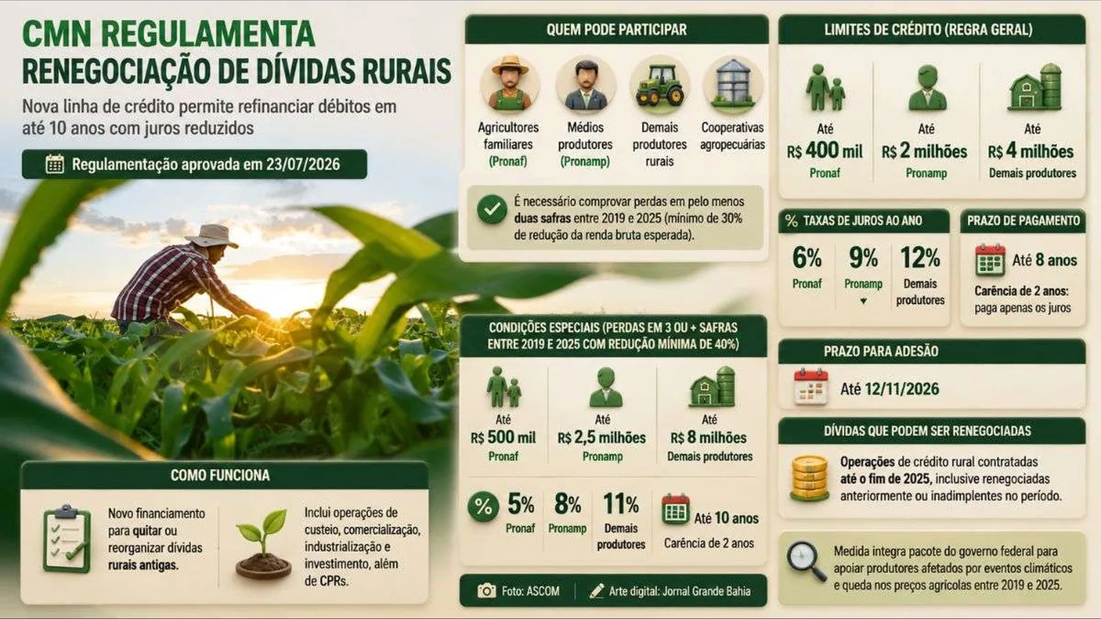 CMN regulamenta renegociação de dívidas rurais: produtores poderão refinanciar débitos em até 10 anos