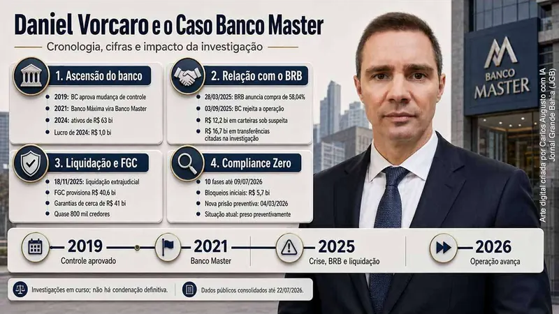 Daniel Vorcaro e o caso Banco Master: suspeitas de fraude, impacto no FGC e dez fases da Operação Compliance Zero